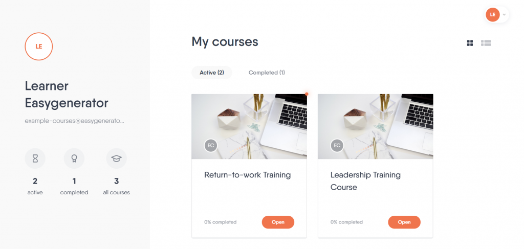 Course Dashboard Create an online course easily